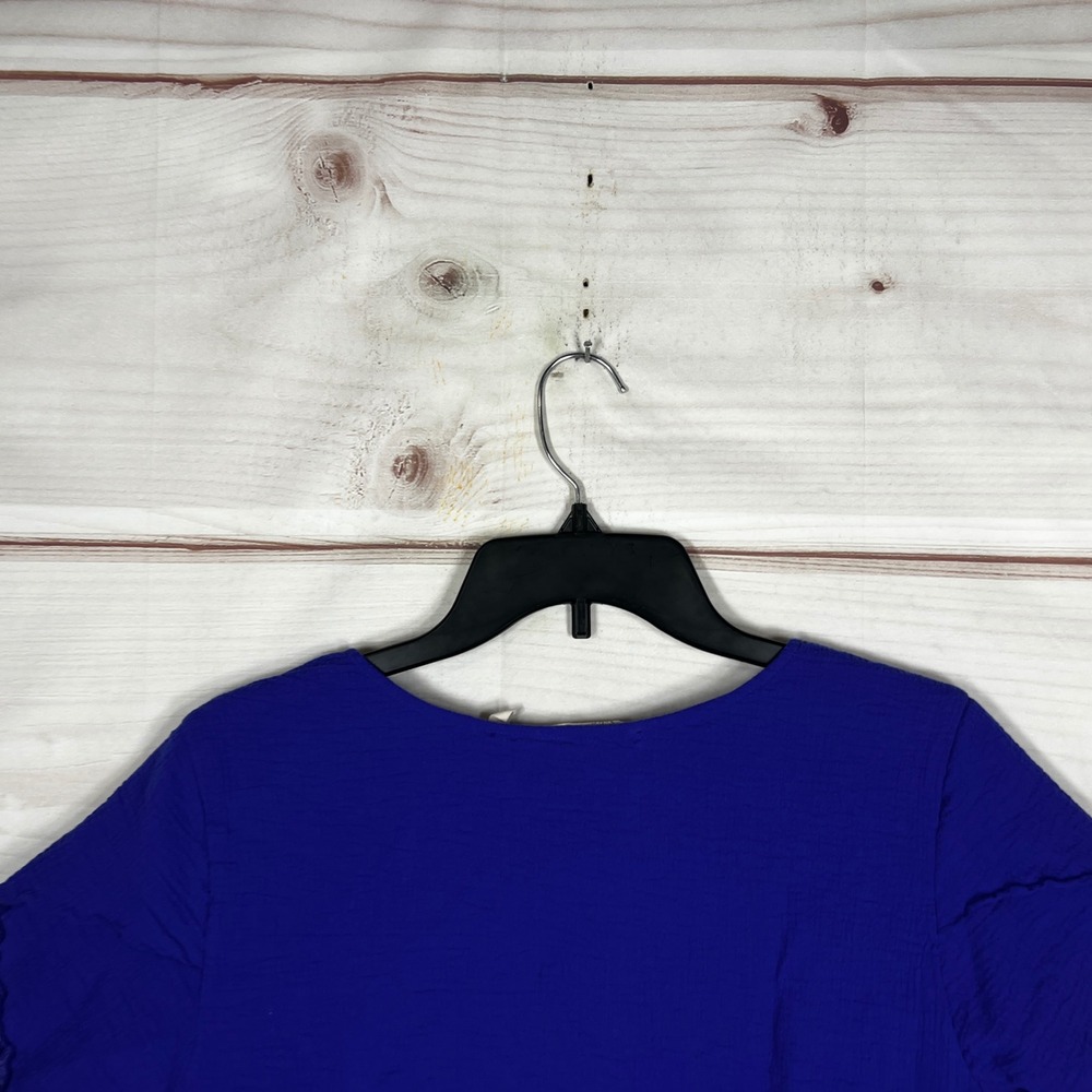 Soft Surroundings Blouse Womens Large Blue Solid Cotton Gauze Layered Hem Top - Picture 9 of 9